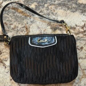 Coach Black Textured Wristlet with Gold Accents
